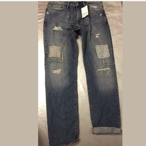 Straight mid rise districted authentic patch work